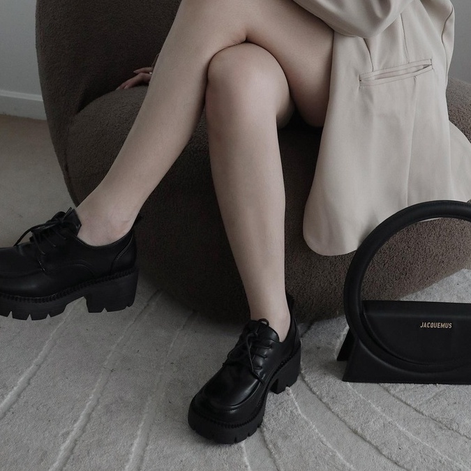 25 STUDIO Giày Oxford nữ đế cao mũi tròn 7 phân Loafer