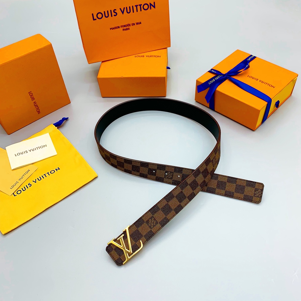 Thắt lưng, Dây nịt, Belt Louis Vuitton da thật xịn SC caro nâu fullbox