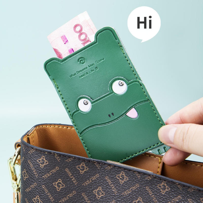 Túi Đựng Thẻ Bằng PU Họa Tiết Gấu Trúc / Thỏ / Mèo / Ếch Hoạt Hình Sáng Tạo Cho Điện Thoại