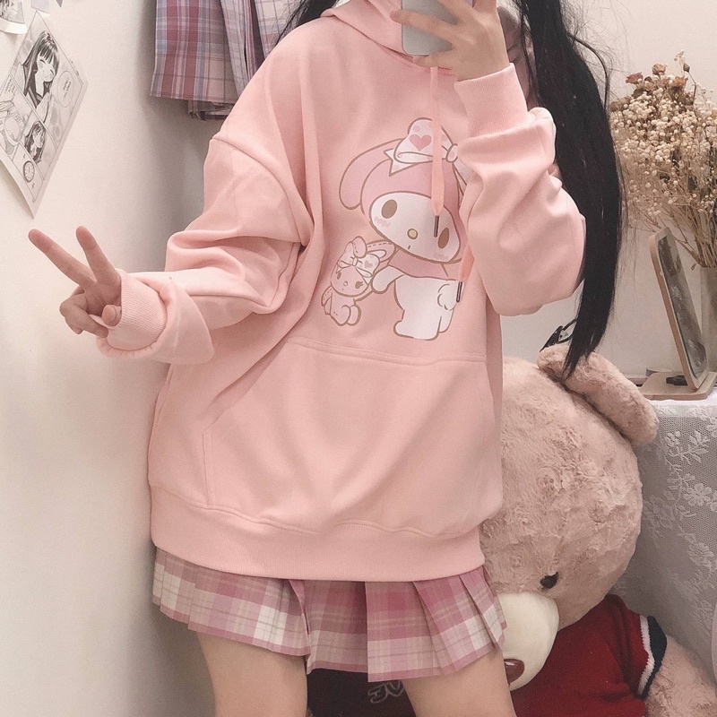ÁO HOODIE MELODY 💕 MÀU HỒNG TRẮNG 💕 CỰC CUTE PHONG CÁCH LOLITA DỄ THƯƠNG