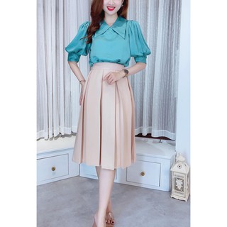 Áo sơ mi nữ công sở lụa tằm ướt cổ nhọn CHUU A5435