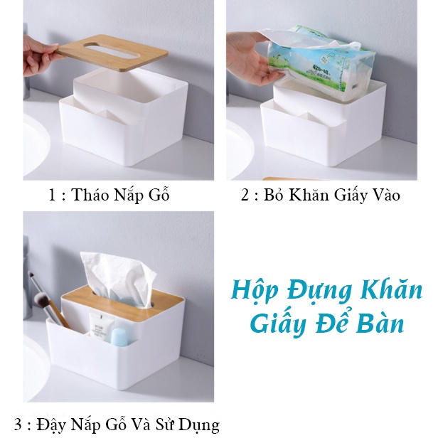 Hộp Đựng Khăn Giấy Hộp Đựng Giấy Ăn Nắp Gỗ Có Ngăn Để Đồ Đa Năng BEECOOK