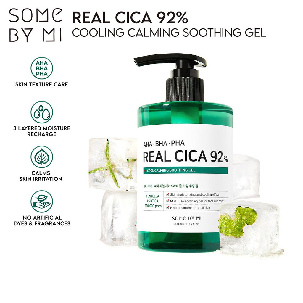 Gel Dưỡng Cấp Ẩm, Làm Dịu Mát Da Và Giảm Mụn Some By Mi AHA - BHA -PHA Real Cica 92% Cool Calming Soothing Gel 300ml