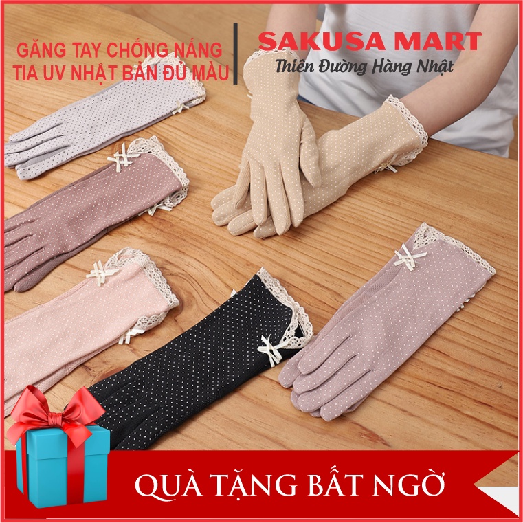 Găng tay chống nắng Nhật chống tia UV tất tay chống nắng Nữ chấm bi thoáng mát thoải mái