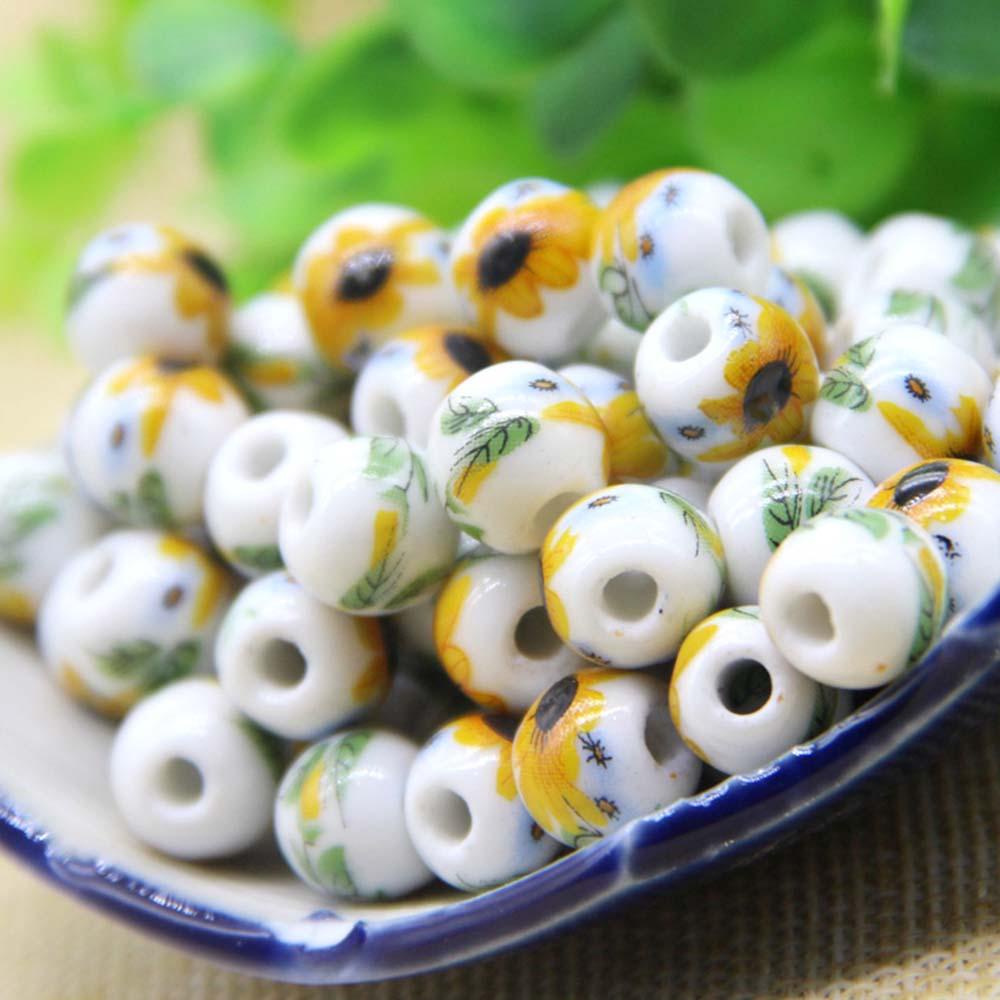 FORBETTER Chuỗi Hạt Gốm Hình Hoa Hướng Dương 10mm Tự Làm Vòng Đeo Tay / Vòng cổ
