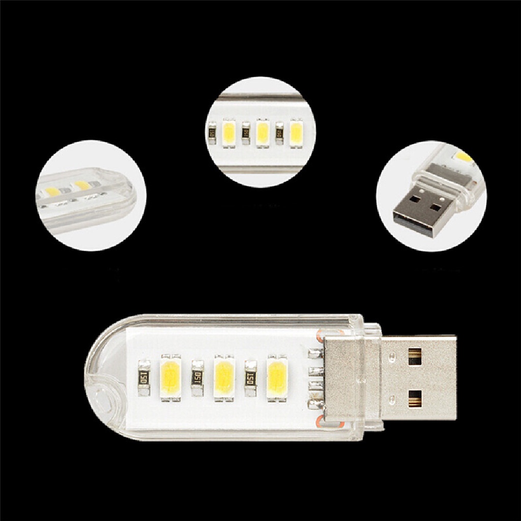 2 Đèn LED USB Mini 3 Bóng 5730 SMD 1.5w Dùng Khi Đi Cắm Trại