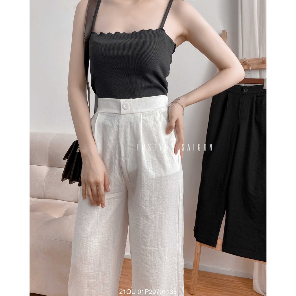 Quần culottes đũi 313 VM STYLE dáng dài, quần suông ống rộng lưng thun dáng đẹp 22QU01P21101