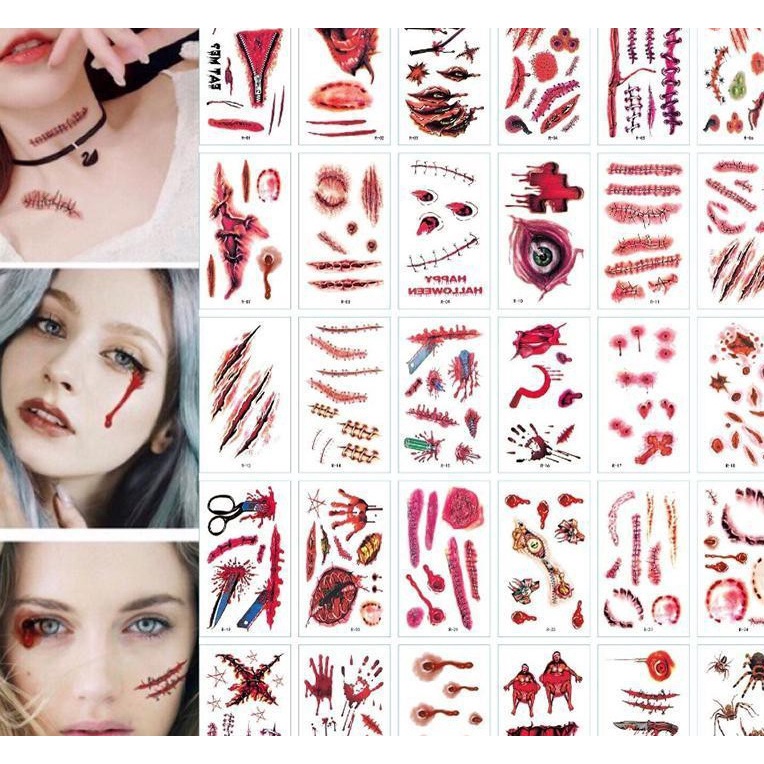 FOLLOW TẶNG 3KHÀNG CÓ SẴN Set 30 Sticker Dán Hình Xăm Giả Vết Thương Chống Nước Cho Halloween Troll CHỌN MẪUVOUCHER