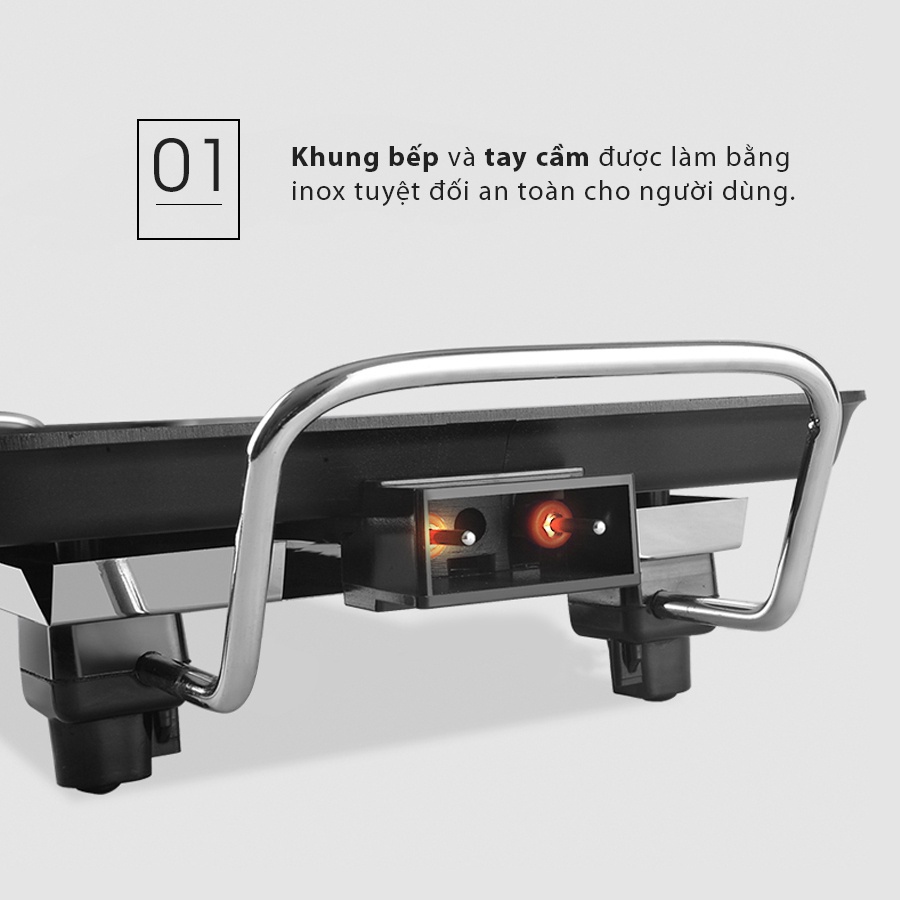 Bếp nướng điện SATO BN11 2 màu XÁM - ĐEN - giao ngẫu nhiên - Bảo hành 36 tháng