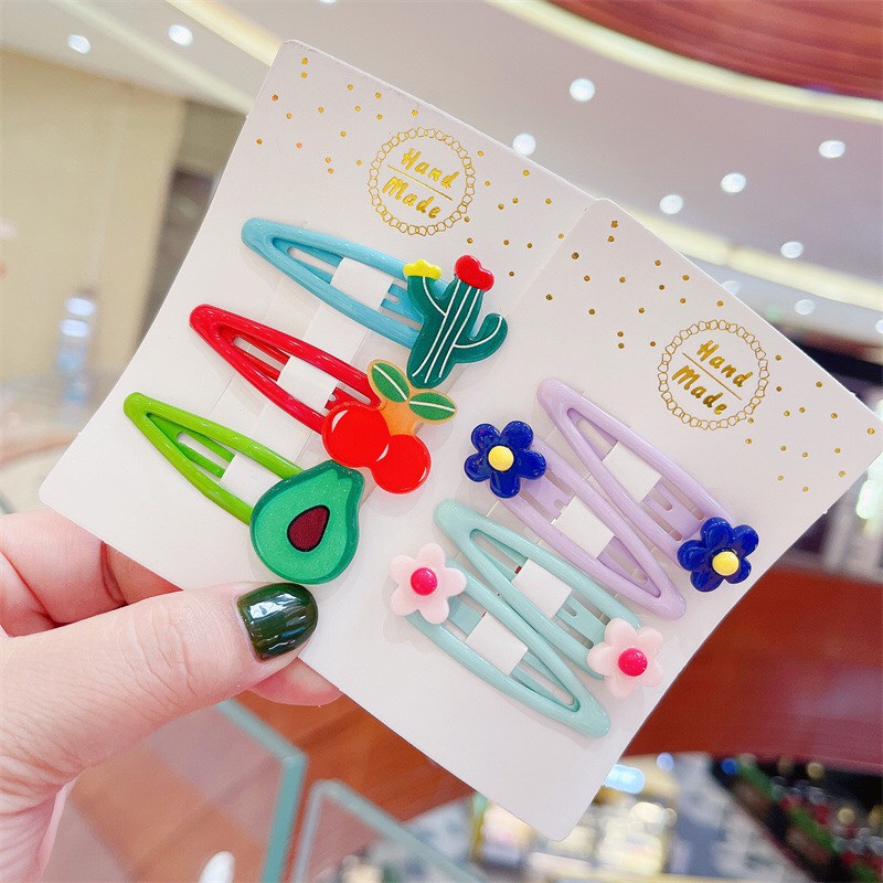 Set Kẹp Tóc Hình Giọt Nước Loại 5cm Họa Tiết Hoa Nhỏ, Trái Cây Nhiều Màu Sắc Dễ Thương, Xinh Xắn Cho Bé Yêu - PK18