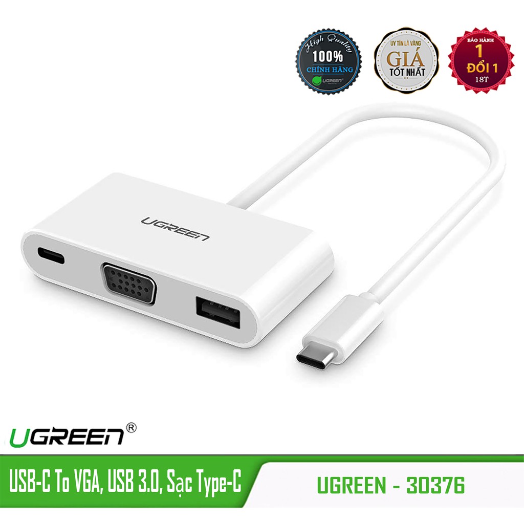 Cáp USB Type-C Ra VGA/USB 3.0/Sạc Type-C Cao Cấp UGREEN