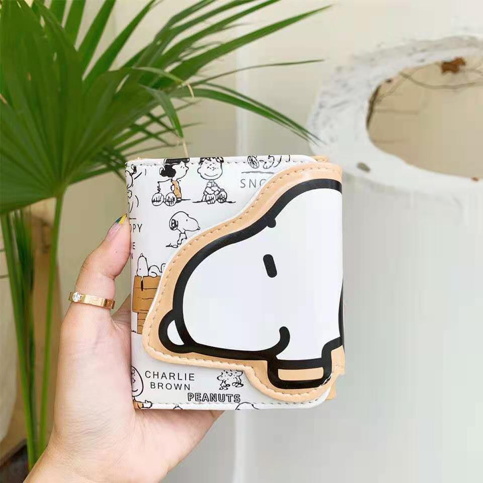 KAITIFEI Ví Nữ Mini Cầm Tay Ngắn đẹp Da PU Gấp Gọn In Hình Snoopy dễ thương Bóp đựng tiền