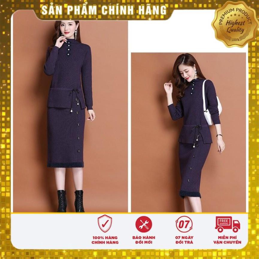 [HÓT HÓT] SET ĐẦM LEN PEPLUM EO RÚT DÂY CAO CẤP - MH538340