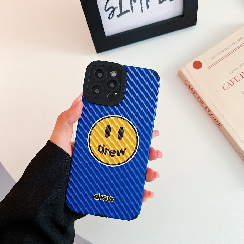Ốp Điện Thoại Màu Xanh Dương In Họa Tiết Mặt Cười Thời Trang Chống Sốc Cho iPhone 14 / 13 / 12 / 11 / X / 8 / 7P