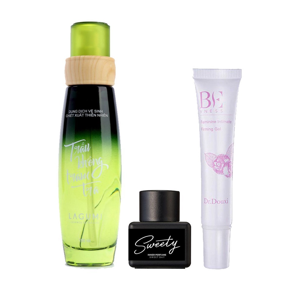 Set sản phẩm Sạch thơm se khít: Dung dịch vệ sinh Lagumi - Nước hoa vùng kín - Gel dưỡng hồng se khít vùng kín