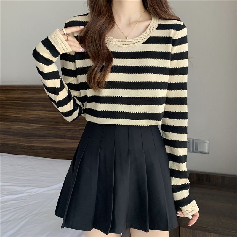 Áo Thun Tay Dài Họa Tiết Kẻ Ngang Hàn Quốc JL-TX-546