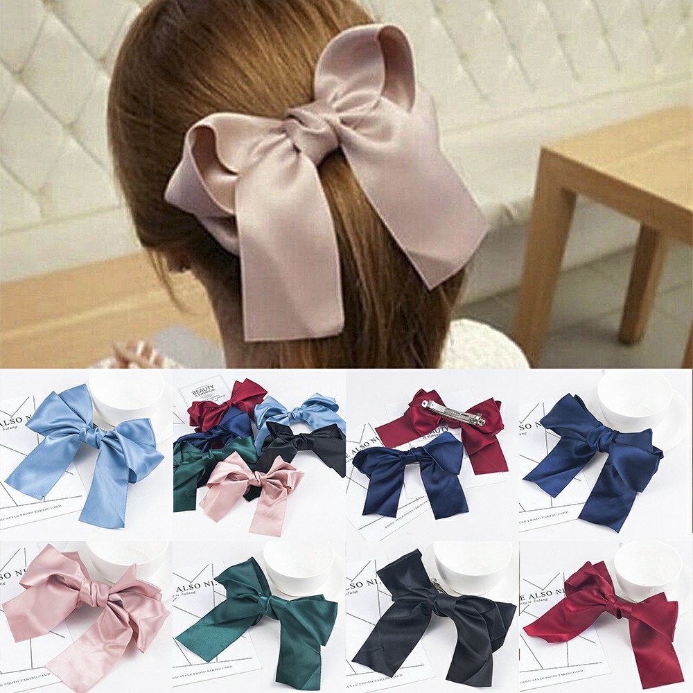 Kẹp tóc nơ màu trơn phụ kiện tóc MS255