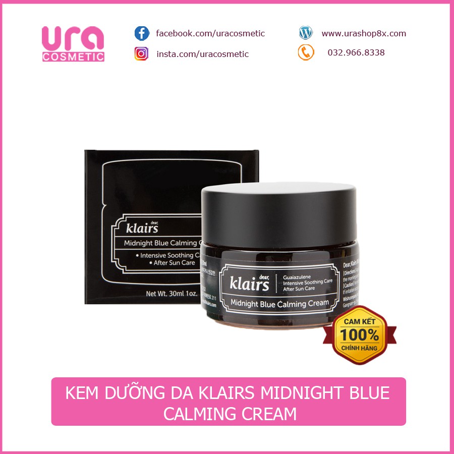 Kem dưỡng phục hồi, dưỡng trắng, hỗ trợ giảm thâm mụn Klairs midnight blue calming 30ml