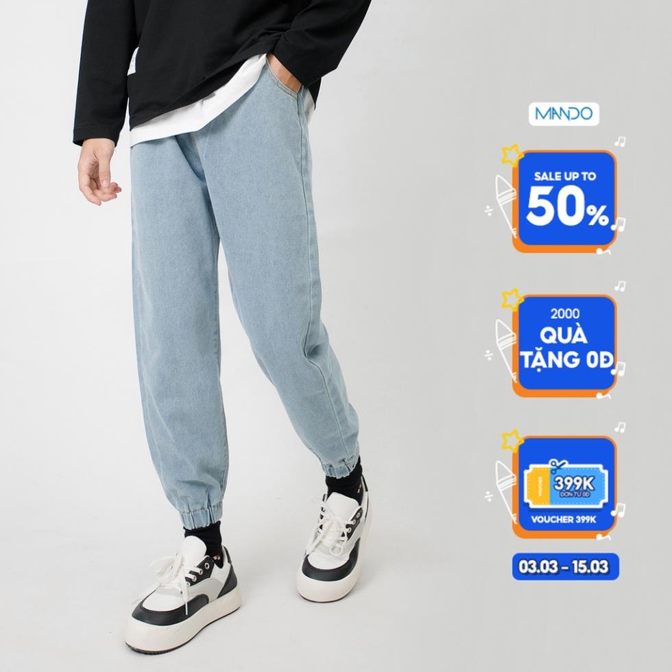 Quần Jeans Jogger Nam MANDO Vải Bò Ống Rộng Trơn 3 Màu Kiểu Dáng Basic Trẻ Trung Unisex Thời Trang Hàn Quốc QJN064 *