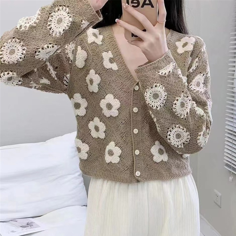 Áo Khoác Cardigan Dệt Kim Tay Dài Cổ Chữ V Thời Trang Cho Nữ