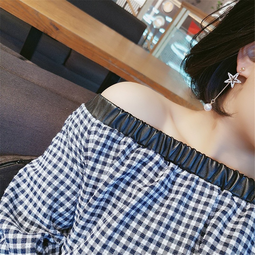 Cặp khuyên tai dáng dài hình sao có đính đá phối ngọc nhân tạo dễ thương cho nữ