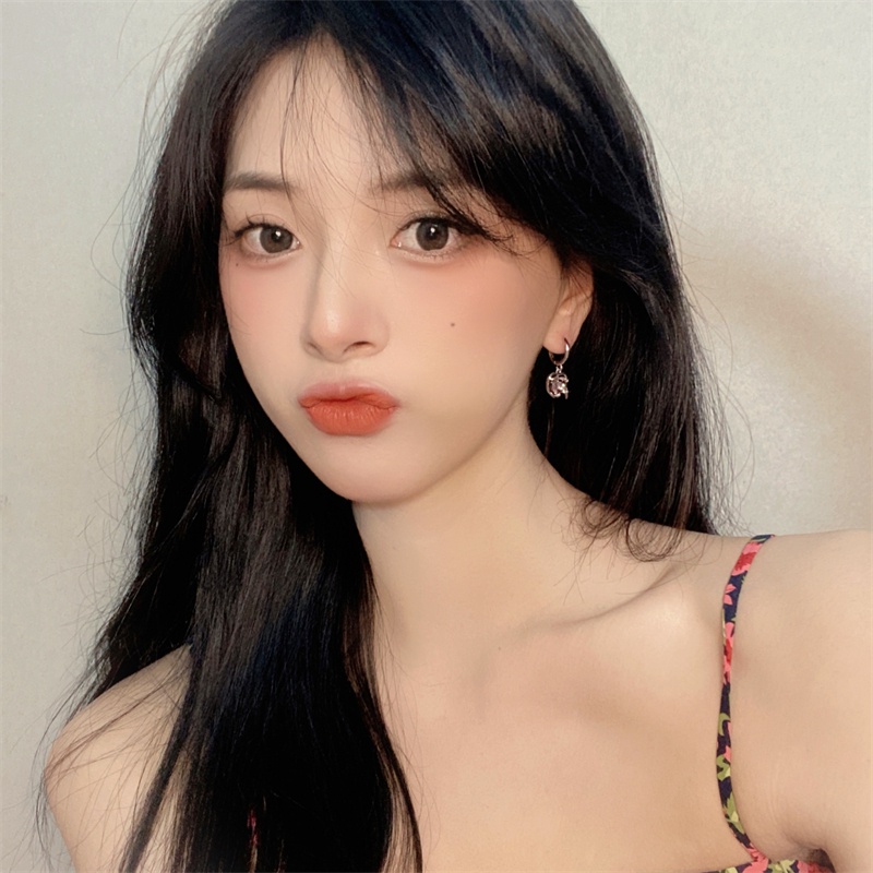 Khuyên Tai Hình Trái Tim Đính Đá zircon Hồng Thời Trang Harajuku Ngọt Ngào Cá Tính Dành Cho Bạn Nữ