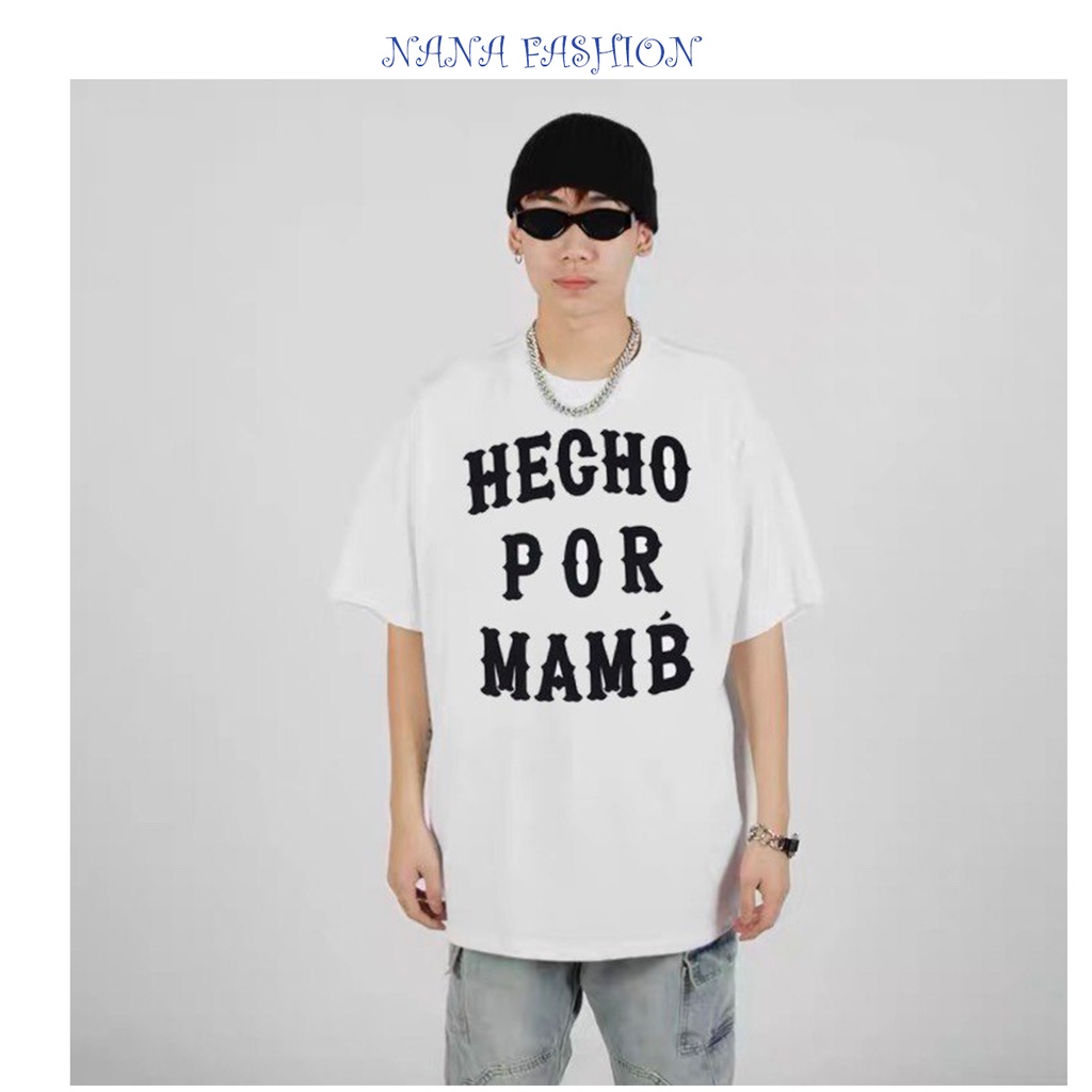 Áo thun nữ nam tay ngắn  unisex HECHO POR MAMA cá tính Trắng - Đen phong cách trẻ trung, tươi tắn, kiểu Hàn