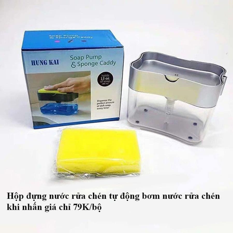 hộp đựng nước rửa chén tự động tạo bọt 2 in 1 thông minh tiện lợi kèm miếng bọt biển và 2 khăn lau đa năng cao cấp