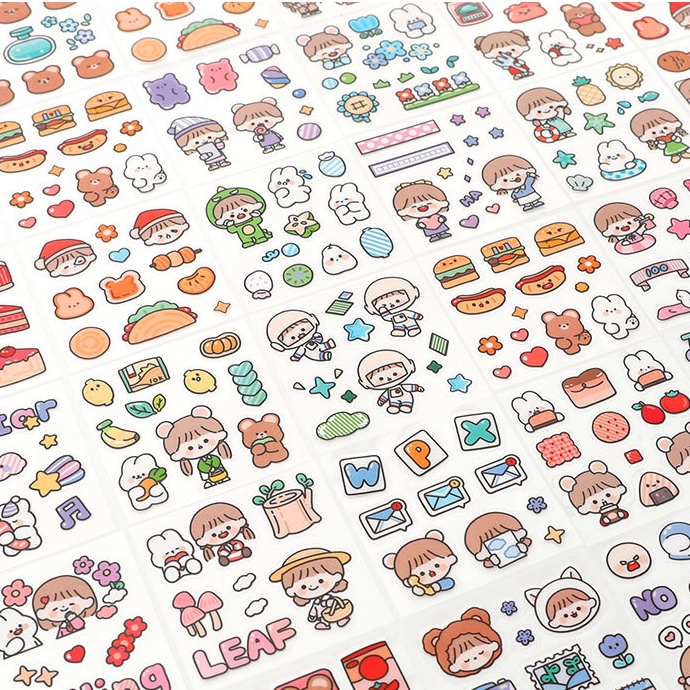Set 10 tấm sticker dễ thương PET nhiều mẫu tự chọn trang trí sổ tay