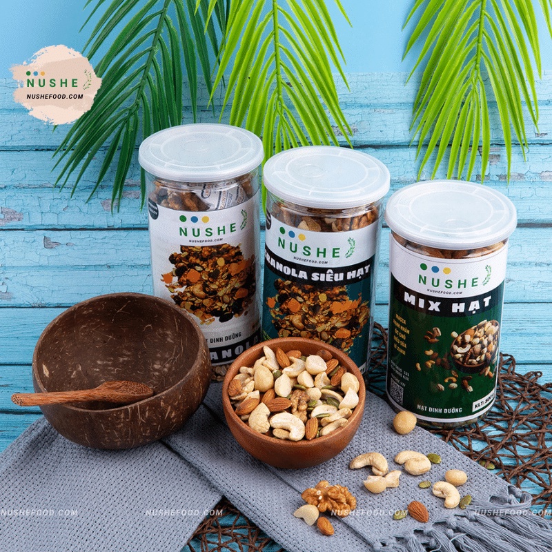 COMBO NUSHE 500gr/1 hộp, NUSHEFOOD, Combo Gồm Granola 50% Yến Mạch, Granola Siêu Hạt, Mix Hạt, Giảm Cân Healthy