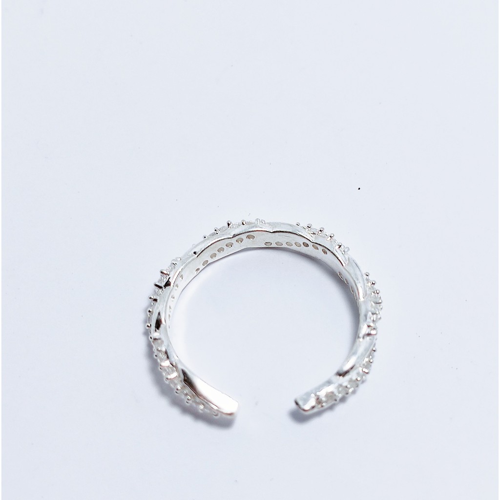 Nhẫn bạc nữ Nhẫn kiểu vặn thừng đính đá dạng hở free size