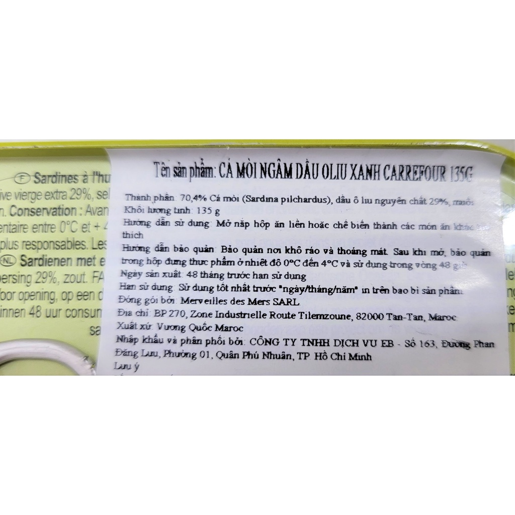 [Hộp 135g – XANH LÁ] CÁ MÒI NGÂM DẦU Ô LIU Classic [Morocco] CARREFOUR Sardines In Extra Virgin Olive Oil (atp)