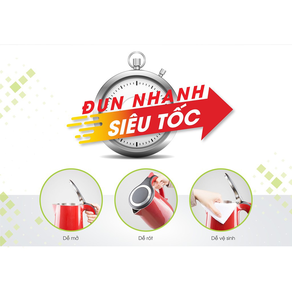 Ấm siêu tốc đun nước 1,7L Rạng Đông siêu bền, 2 lớp, RD-AST17P1