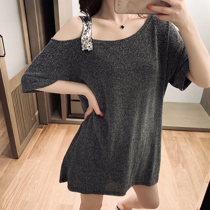 Áo Thun Giấu Quần Nhũ Kim Tuyến Trễ Vai  Thời Trang Sành Điệu Siêu Xinh JD50