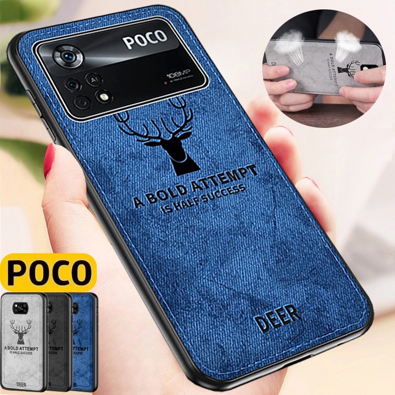POCO X4 Pro POCO X3 Pro X3 GT X4 GT POCO F3 M4 Pro M3 Pro F4 GT Vỏ điện thoại vải chống thấm mồ hôi chống va đập sang trọng TPU mềm viền gạc hoa văn Bao da hươu