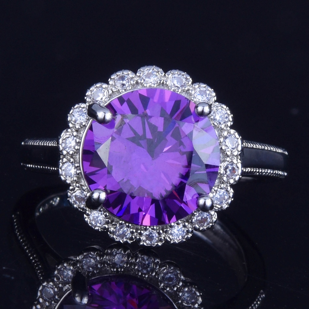 Nhẫn Mạ Bạc 925 Đính Đá Tím 5 Karat Moissanite Cỡ Lớn Thời Trang Cho Nữ