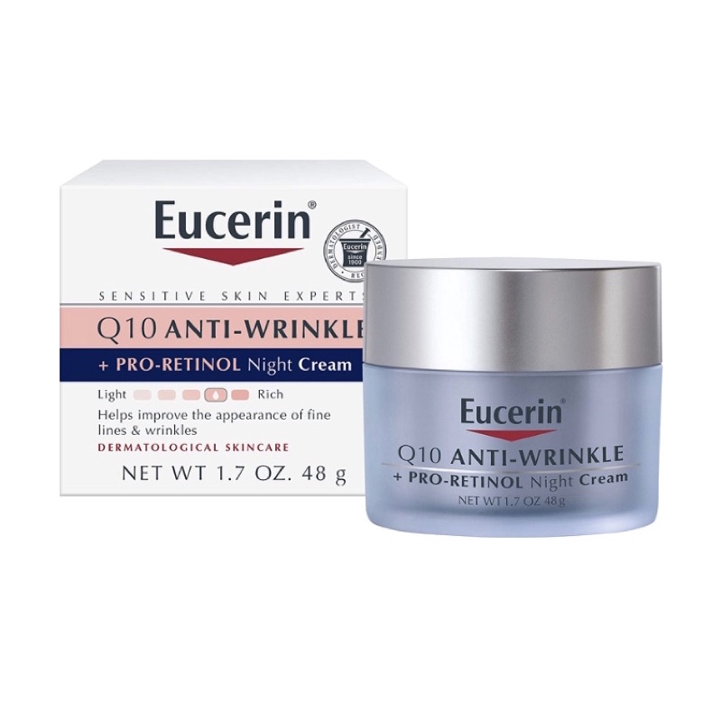 Kem chống nhăn Eucerin Q10 anti wrinkle ban đêm/ban ngày/da nhạy cảm 48g USA