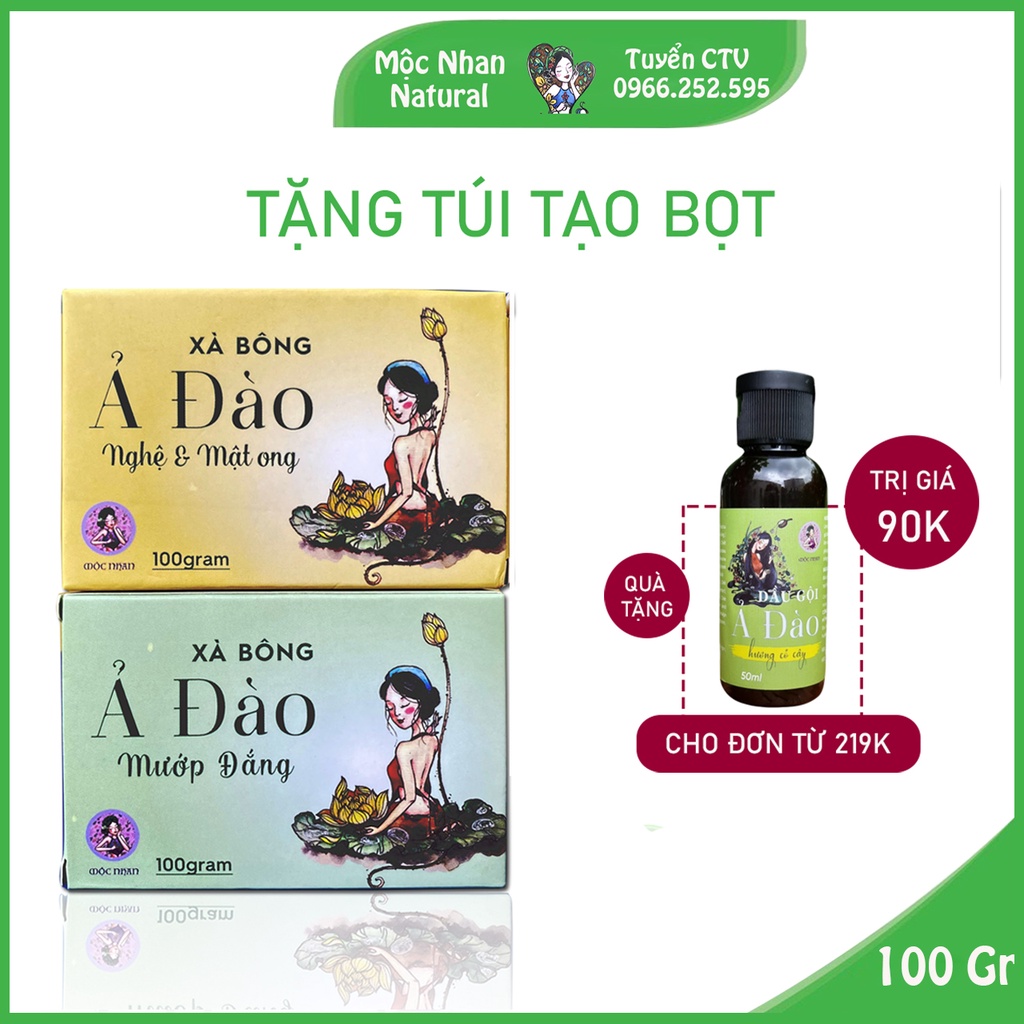 Xà bông nghệ, Xà bông mướp đắng, Mộc Nhan Natural, giảm mụn lưng, mờ thâm, da trắng hồng, mocnhanvn