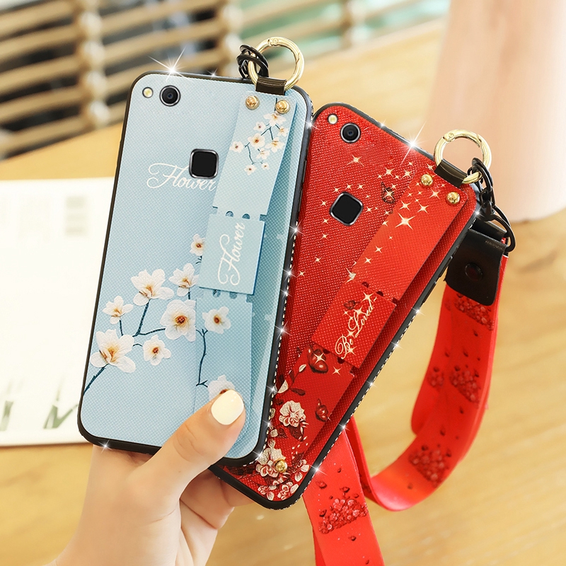 Ốp điện thoại in hoa đẹp mắt có quai đeo cho Huawei P20 P30 Pro Nova 3 3i Lite 3E 4 4E