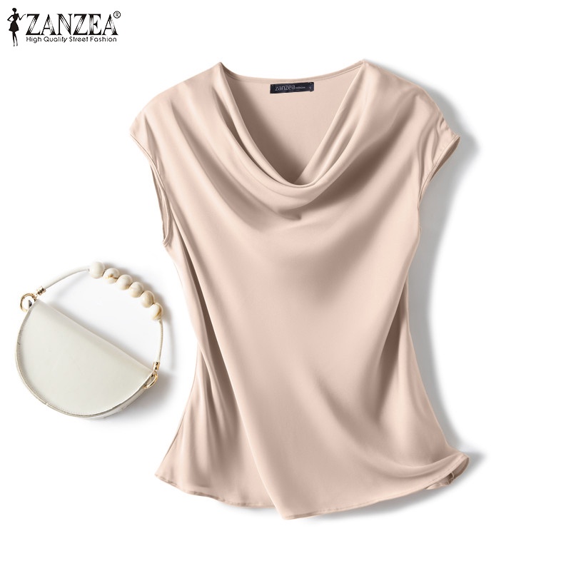 Áo kiểu ZANZEA sát nách cổ tròn bề mặt satin thanh lịch thời trang dành cho nữ