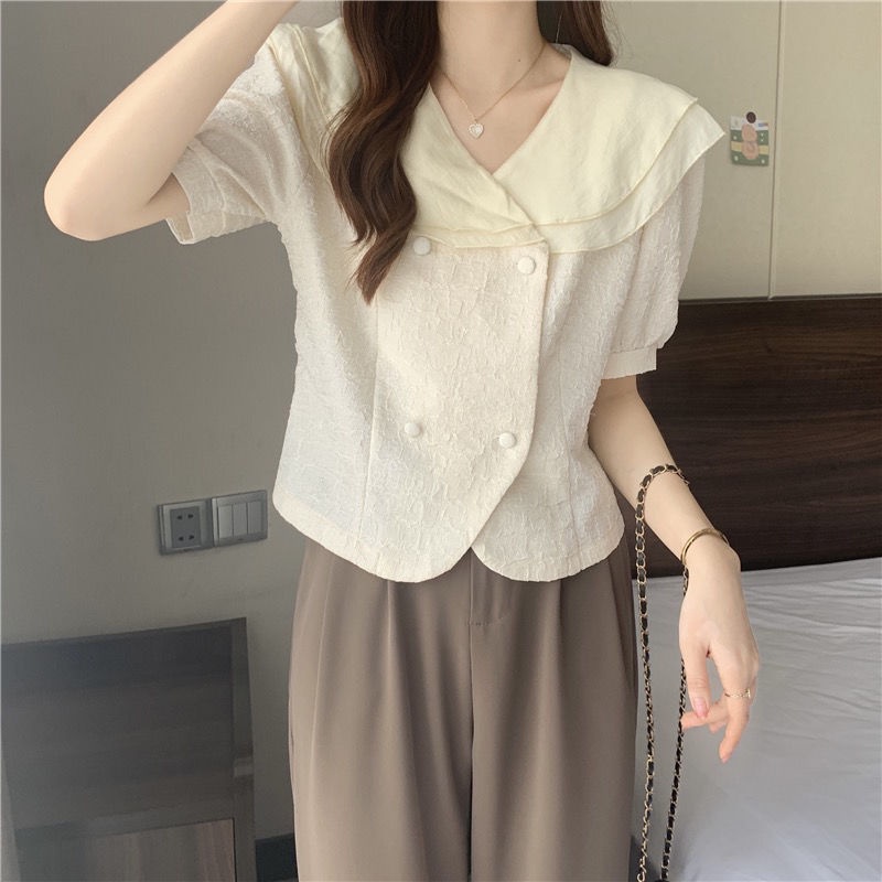 Áo chiffon Ngắn Cổ Lá Sen Phong Cách Pháp Thời Trang Mùa Hè