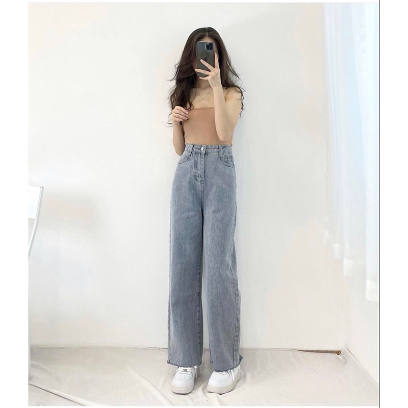Quần Jeans Trơn Ống Suông Cắt Gấu Đủ Size M034 - Lolla_Fashion