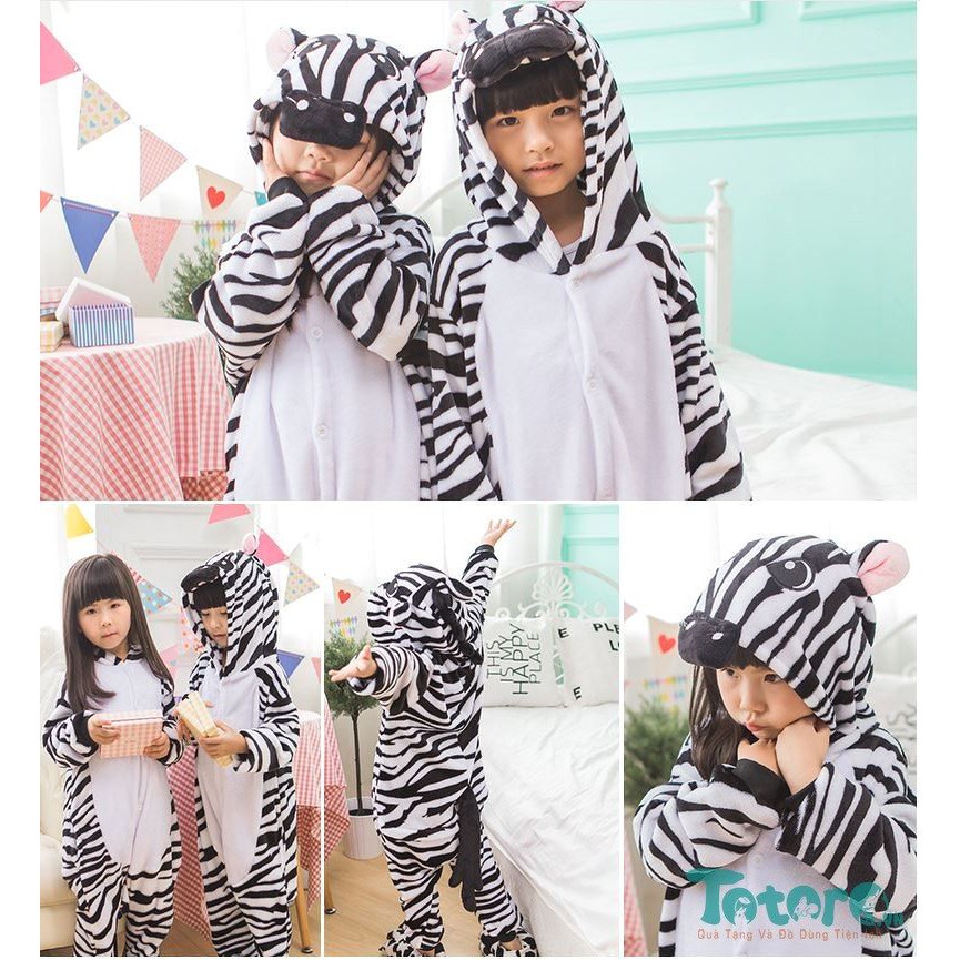 Bộ đồ liền thân hình thú trẻ em Heo Hồng - Thỏ Hồng - Ngựa Vằn - Dơi Đen - Unicorn Cầu vồng Tím - Sư Tử - Hổ - Husky Đen