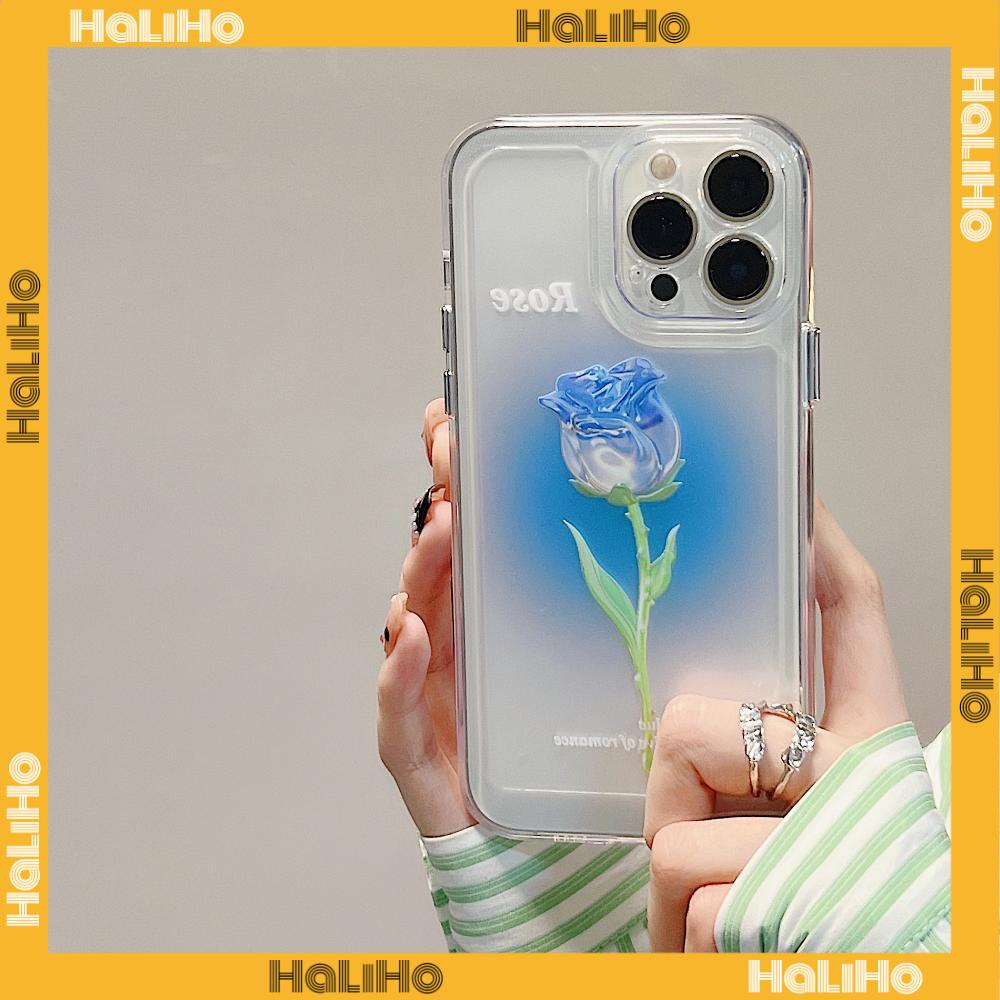 iPhone Case Luxury Silicone Soft Case Clear Case Shockproof Protection Camera Blue Rose Flower Compatible For iPhone 11 iPhone 13 Pro Max iPhone 12 Pro Max iPhone 7Plus iPhone xr