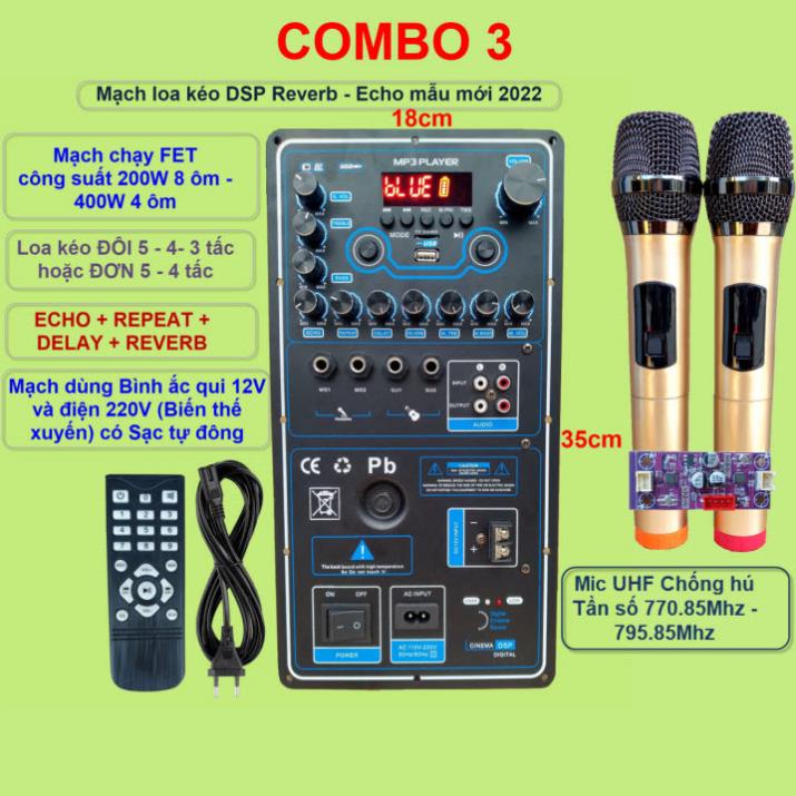 Mạch loa kéo Reverb Echo DSP dùng FET công suất 200W 8ôm 400W 4ôm, loa kéo ĐÔI 5 – 4 – 3 tấc hoặc ĐƠN 5 – 4 tấc kèm mic