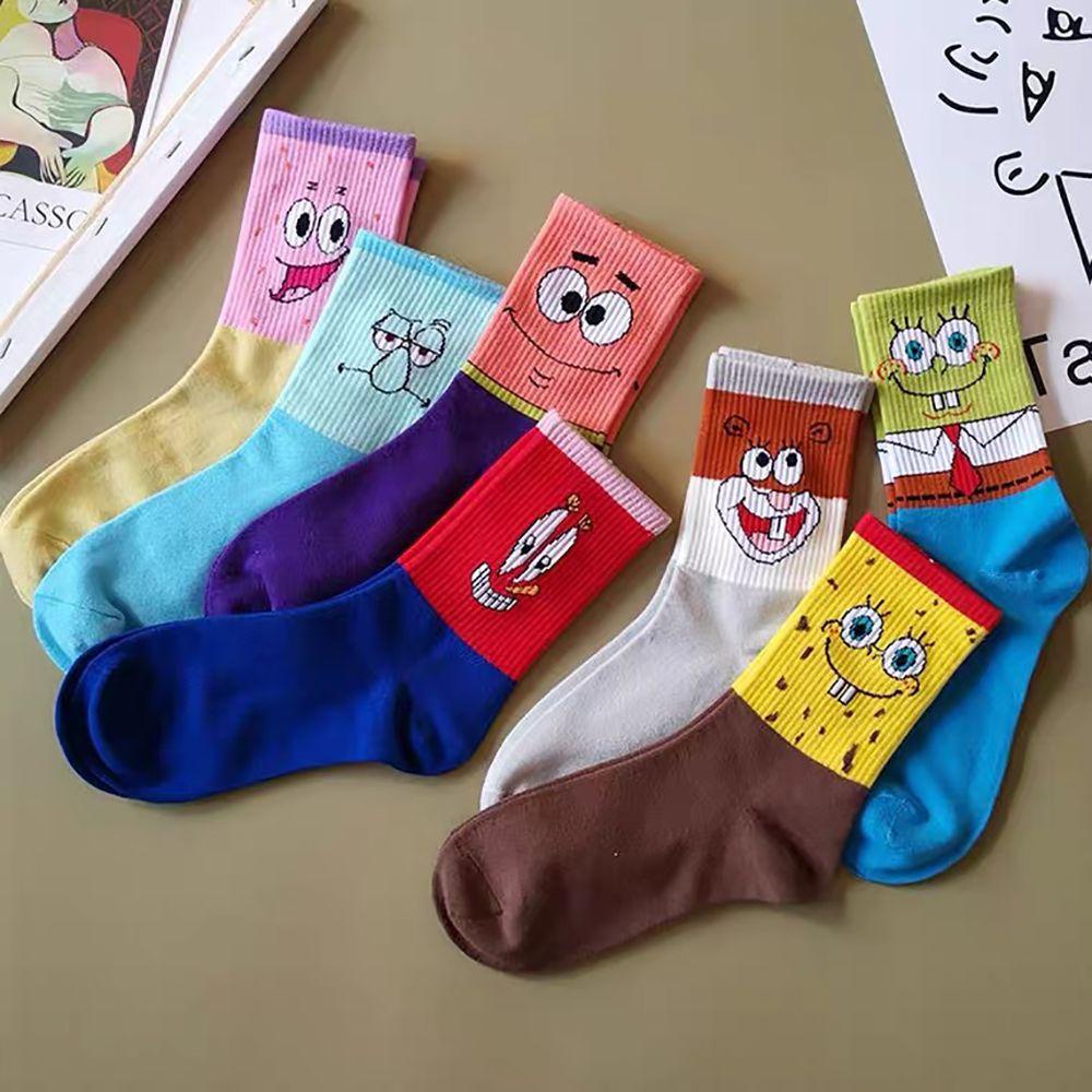 Vớ Cổ Trung In Họa Tiết Hoạt Hình Spongebob Dễ Thương Thoáng Khí Phong Cách Hàn Quốc Thời Trang Cho Nam Và Nữ