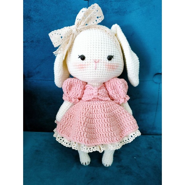 Quà tặng - Búp bê thỏ móc bằng len Rabbit Crochet 28cm