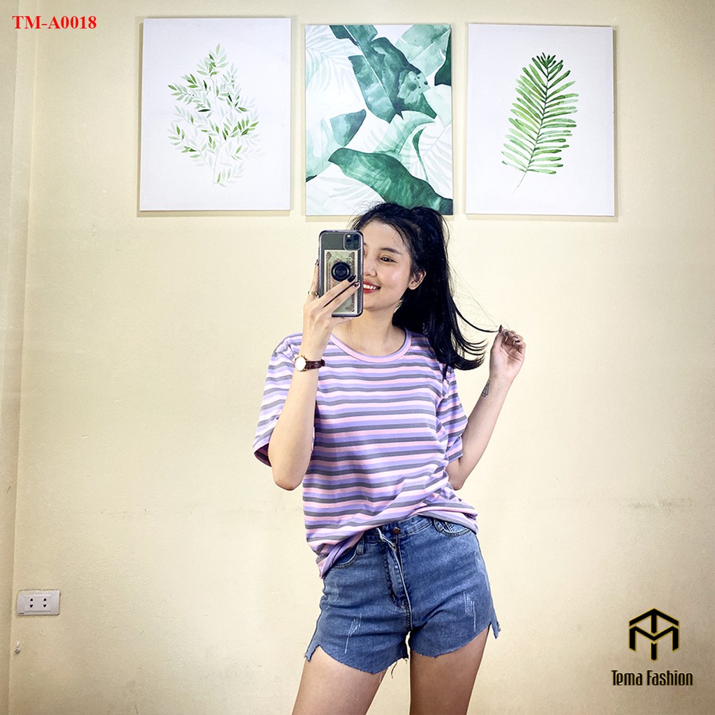 Áo phông nữ TEMA - Áo thun nữ tay lỡ kẻ ngang cổ tròn chất cotton siêu mát | BigBuy360 - bigbuy360.vn