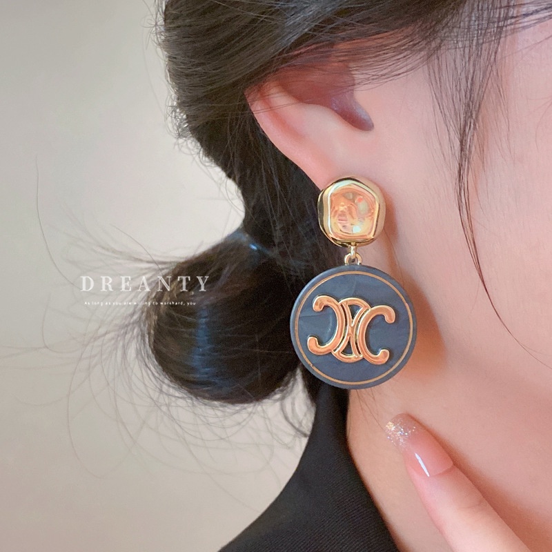 Bông Tai Hình Tròn Họa Tiết Chữ Bằng Bạc Thời Trang Cao Cấp Cho Nữ