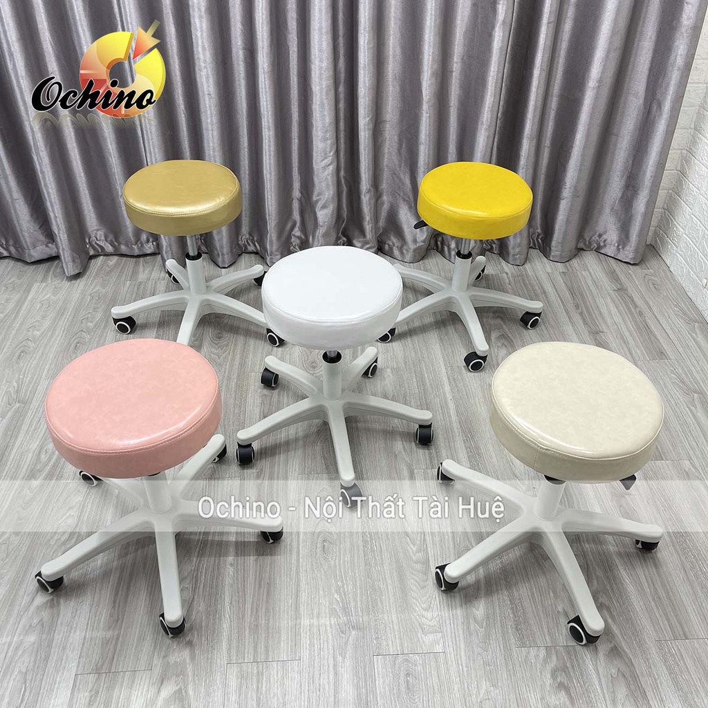 Ghế Trang Điểm Xoay, Ghế Xoay Cắt Tóc Mẫu Tròn Trơn Hiện Đại Chân Nhựa Trắng (Hàng Có Sẵn)